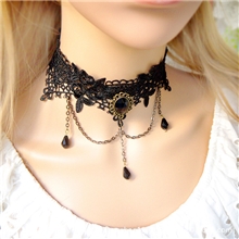 新款韩版超女锁骨链批发黑色蕾丝项链水晶假领子复古宫廷颈链