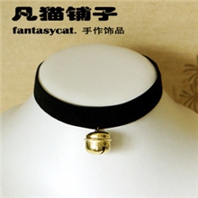 哥特复古原宿铜铃铛黑色绒带项链项圈颈饰原创女仆萌系