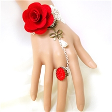 批发红色蔷薇玫瑰花朵DIY米白色蕾丝吸血鬼哥特风复古手链带戒指