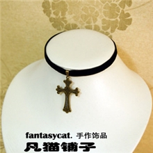 凡猫原创哥特宫廷复古十字架挂坠黑色蕾丝绒带项链项圈颈饰