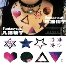 原宿系星空爱心五角星彩色纹身贴纸zipper英伦朋克