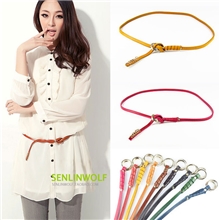 头层牛皮双环扣打结细腰带女士真皮潮韩版装饰女式皮带B002