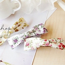 2元店饰品批发FJ002韩国田园风格小碎花布艺蝴蝶结边夹头饰3g