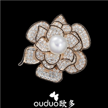 供应OUDUO欧美满钻巨闪玫瑰花胸针珍珠大花胸花一件代发