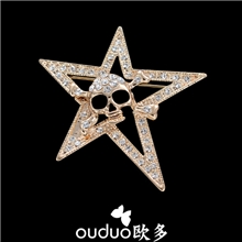 供应OUDUO欧多独家定制骷髅头王角星个性胸针服装配饰混批