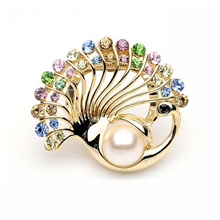 Y037爆款韩国时尚奢华水钻珍珠孔雀丝巾扣胸针两用厂家批发