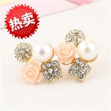 专业供应镶钻树脂花朵珍珠耳钉（耳钉厂家批发，【E5618】）耳钉