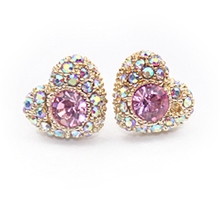 专业供应E5366桃心满钻耳钉（精致镀金镶粉钻韩版小耳钉批发）