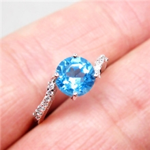 S925银镀白金镶嵌天然瑞士蓝托帕石戒指饰品供应批发代工