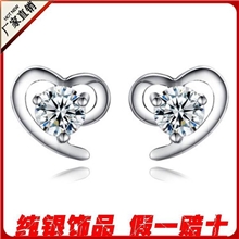 S925纯银心形紫水晶耳钉韩版欧美饰品批发一件代发复古首饰