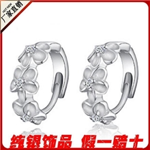 925纯银耳钉批发花朵女士耳饰锆石纯银首饰批发三花耳环