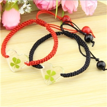 正品四叶草红绳编织手链学生进口线手工爱心形