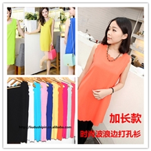 厂家直销爆款激光打孔花瓣波浪边纳米雪纺加长款糖果色背心连衣裙