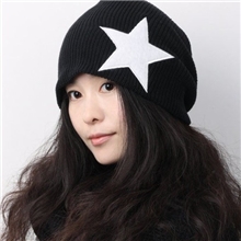 最新冬款帽子批发男女通用白色花边黑色五星套头帽子批发
