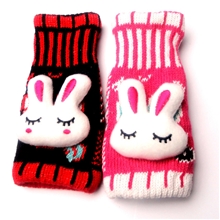 专业批发义乌半指女士保暖针织双层手套公仔2号兔卡通手套
