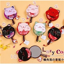 特价*厂家直销日本和风笑梦琉绣字招财猫手抽镜/化妆镜(可选色）