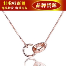 漂亮男人同款张根硕同款项链姚笛925纯银项链男女双环锁骨链