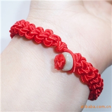 手工编织红绳子手链红线编加平安扣玉石手链情侣款不包邮