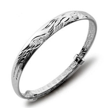 推拉活口保色镀银时尚复古凤凰手镯饰品批发百福镯民族风手环