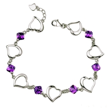 心形紫水晶手链韩版韩国欧美饰品批发复古首饰时尚天然铜银饰
