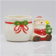 圣诞老人把手瓷杯礼物袋形陶瓷工艺慕斯杯面包西点手工彩绘