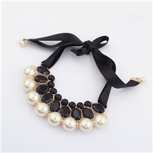 时尚新款欧美百搭明星优雅珍珠绸带项链义乌风尚流行饰品批发