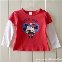 原单disney童两截袖长袖T恤打底衫，2色入