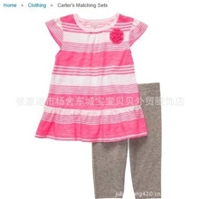 原单carter's卡特条纹竹结棉短袖T恤长款上衣，2色入，单上衣