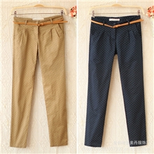 2013秋新款热卖外贸女装韩版显瘦波点哈伦裤休闲长裤(附腰带)