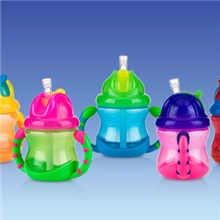 美国Nuby努比防滑把手/软嘴可折叠防漏吸管水杯240ml