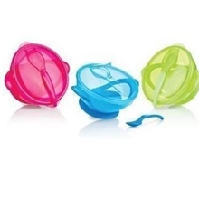 Nuby努比新款密封吸盘碗/便携外带碗配内置勺子/不含BPA三色