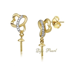 【祺福珍珠】新款推荐18K金镶钻珍珠耳环配件