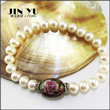 珍珠球手链特价淑女百搭扁圆白珍珠手环首饰批发七夕节礼物