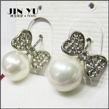 时尚珍珠耳坠礼品闪钻宝石蝴蝶结耳环母亲节礼物