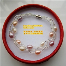 幸芳正品天然珍珠多排三排手链7-8MM米珠近无瑕送女孩