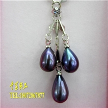 幸芳饰品7-8mm米形天然珍珠三颗组吊坠2013新款女厂家直销