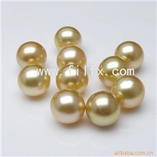 《精品》韩版10MM正圆金色AAA级天然南洋珍珠FX11-Y1001