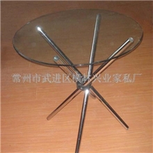 【厂家直销】直径80cm电镀筷子脚透明玻璃圆台圆桌洽谈桌