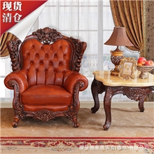 厂家直销现货清仓特价别墅会所古典家具头层真皮欧式客厅沙发