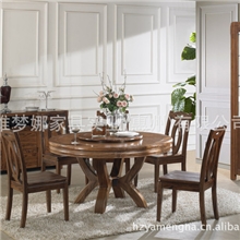 乌金木全实木后现代中式风格大斑马圆餐台餐桌家具餐厅家居带转盘