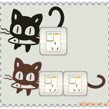 墙贴墙纸壁纸批发可定做开关贴小猫吃鱼编G5002