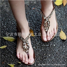 女凉鞋批发2013新款韩版璀璨水钻凉鞋交叉松紧带平跟平底凉鞋女鞋
