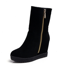 新款秋冬绒皮内增高短靴气质坡跟靴女士高跟靴8089