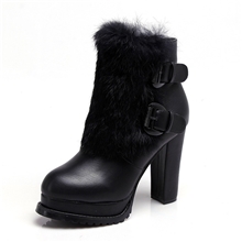 新款秋冬皮面毛绒短靴气质高跟靴保暖防水台女士皮靴8088