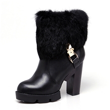 新款秋冬皮面短靴气质高跟靴保暖防水女士皮靴8076