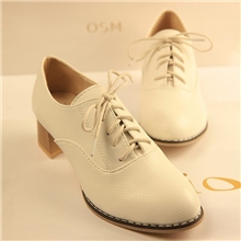 春季新款韩版中跟深口鞋圆头粗跟系带女鞋春夏款复古单鞋批发