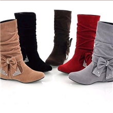 厂家直销时尚平底内增高中筒女靴子绒面磨砂特大码40-45码