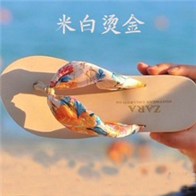 【2013鞋类清仓季原价：15元】zara烫金花坡跟中跟人字拖批发