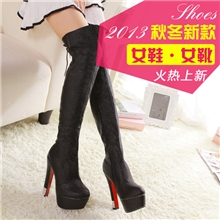 厂价直销高跟防水台长靴性感荔枝纹过膝女靴毛绒内里女鞋休闲女靴