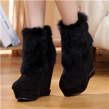 厂家现货混批13冬季新款兔毛短靴坡跟防水台女靴绒里高跟女鞋
